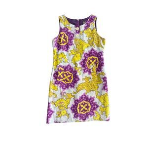 Taylor Women's Yellow & Purple Silk Sleeveless Lined Pockets Motif Dress Size 12